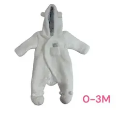 SALEホワイト　ファー　ボア　くま耳　カバーオール　0-3M