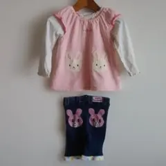 3点ミキハウスウサギデザイン長袖Tシャツとパンツセット80-90