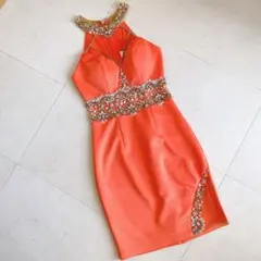 【匿名発送】Angel R＊デコルテウエストビジューワンカラーミニドレス