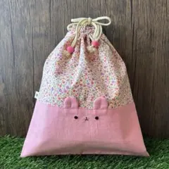 スタイくま テディベア お弁当袋 ピンク リボン ベージュ 巾着袋 入園