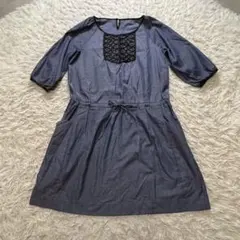 【美品】デニム風ワンピース 五分袖 Mのサムネイル