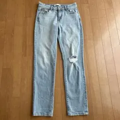 ZARA ストレートデニム ダメージ加工 ライトブルーのサムネイル