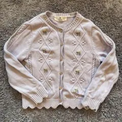 H&M 130 キッズコットンカーディガン パープル刺繍