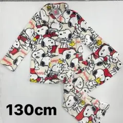 新品63450スヌーピー130cmアイボリーフリース前開き長袖フランネルパジャマ