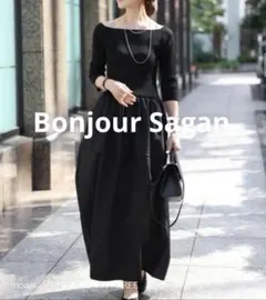 新品 Bonjour Sagan スクエアネックニットコンビコクーンワンピース