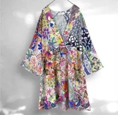 suzukia様 豪華振袖絹2種類絞り加工 多色花柄刺繍 ロングワンピース