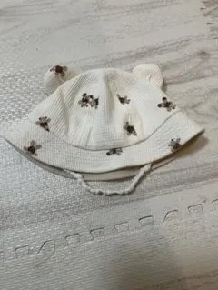 クマ耳付きホワイトベビー帽子 46cm