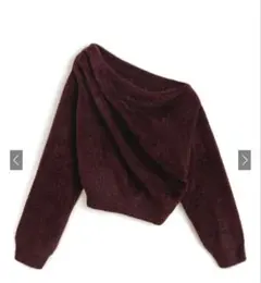 GRL ワンショルダードレープシャギーニットトップス