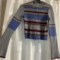 MOUSSY マルチボーダー ジップアップ ニット 長袖