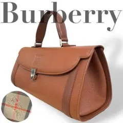バーバリー　ハンドバッグ　ミニボストン　レザー　ノバチェック　型押し　ブラウン