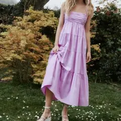 ZARAポプリン パネルワンピース ペールピンク