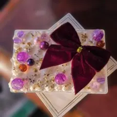 ハンドメイド 硬質ケース デコ リボン パープル