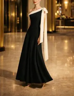 上品配色 ワンショルダーロングドレス Mサイズ パーティー