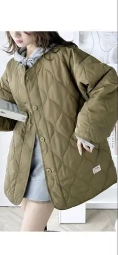 java ノーカラー　オーバーサイズ　キルティング　コート
