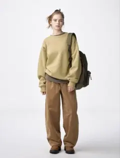 【試着のみ】GUコーデュロイバレルレッグイージーパンツ　ベーシュ　Ｓサイズ