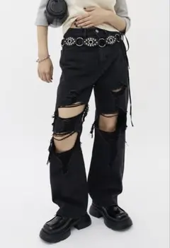 WHO'S WHO gallery ダメージデニムパンツ ブラックのサムネイル