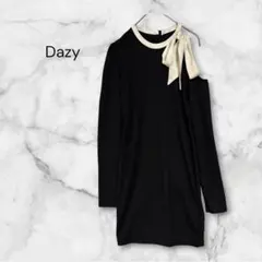 Dazy 配色リボン カットアウトミニタイトワンピース バイカラー ブラック M