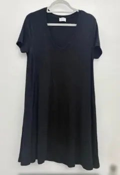 467★ZARA ブラック Vネック フレアミニワンピース シャツワンピ 黒