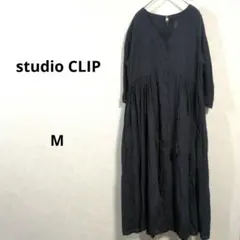 スタジオクリップ　黒のシャツロング丈ワンピース 七分袖　Mサイズ N439