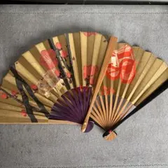 ■昭和レトロ■ 茶道 5寸 金色扇子 2点セット ◆ ミニ扇子