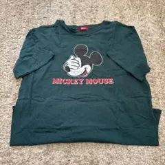 Disney ミッキー プリント Tシャツ グリーン 大きめ
