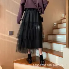 チュール ロングスカート ティアード フリル ゴスロリ リボン レディース 韓国