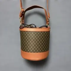 ブラウンオレンジ ダイヤモンドパターン ショルダーバッグ