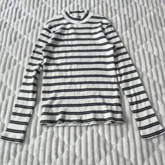【a4103】UNIQLO リブボーダーハイネックニット ボーダー M