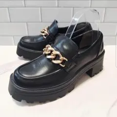 by あしながおじさん チェーンローファー 24cm 厚底 レディース 黒のサムネイル