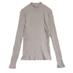 UNIQLO ユニクロ　ハイネック リブカットソー　ライトグレー　M