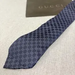 美品 GUCCI グッチ GG柄 総柄 ジャガード ネクタイ ビジネス ネイビー
