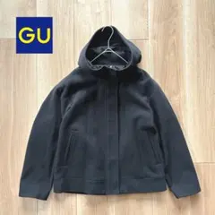 483【美品】GU コージーメルトンショートフーディコート ブラック　M フード
