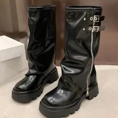 SHEIN レディースブーツ 黒 厚底ブーツ