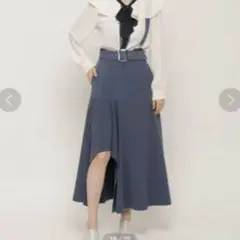 REDYAZEL サス付きアシメヘムフレアスカート ロングスカート　ブルー　S