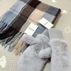 tutuanna チェック柄マフラーとミトンセット