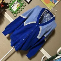 レトロ古着 毛種切り替え✧ジグザグ柄 V 長袖 カーディガン ヴィンテージ 古着