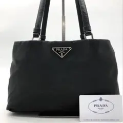 ✨希少✨プラダ トートバッグ ミニ 三角ロゴ シルバー金具 ナイロン レザー 黒