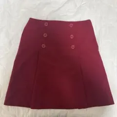 ワインレッド ボタン付きプリーツスカート L ハニーズ