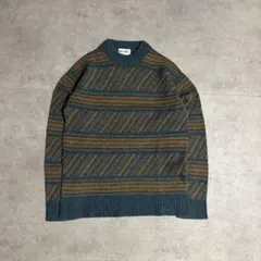 北欧風 総柄 ニット セーター グリーン レトロ 大人カジュアル 古着
