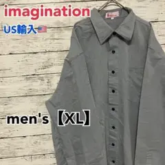 ●B201【US輸入】イマジネーション 長袖 シャツ グレー men's【XL】