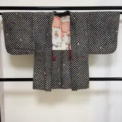 ゆ*花様 ■E5691■アンティーク■正絹■黒×生成り　銘仙　袷　羽織■丈83