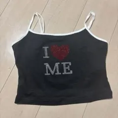 I LOVE ME ラインストーン キャミソール ブラック