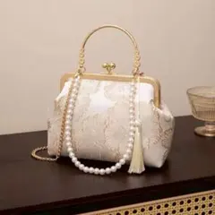 パーティ バッグ パール 花柄 がま口 ゴールド 3way 和装 着物 式典