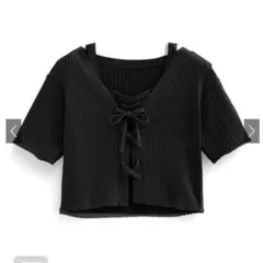 未使用【GRL】レースアップカーディガン×キャミソールニットアンサンブル　黒　L