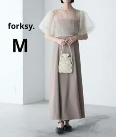 【forksy.】オーガンジーパールトップスセットサテンキャミワンピース