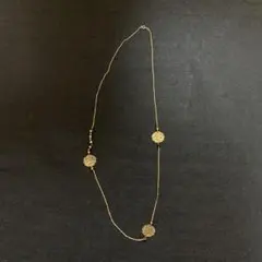 アシンメトリー 透かしフラワー ロングネックレス ゴールド&ブロンズビーズ