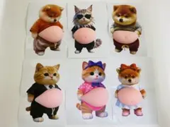 女子会&男子会 猫 柴犬お腹ぷにぷにシール6匹セット スクイーズ もっちり 肉球