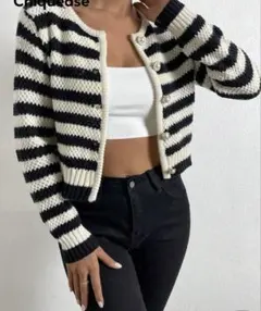 Chiquease ストライプ ボタンカーディガン