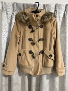 キャメル系色 ダッフルコート 冬 フード・ファー付き