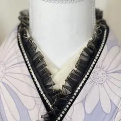 成人式振袖　黒パール重ね襟レース半衿フリル伊達襟卒業式袴　浴衣着物帯飾り　七五三